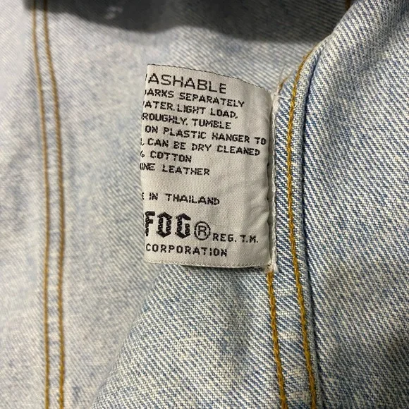 London Fog, Blue Denim Jacket with Brown leather Collar - Picture 11 of 15